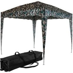 INSTENT® Structure De Tonnelle Pliante 3x3m Acier BASIC, Couleur Camouflage, Avec Sac De Transport à Roulettes