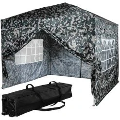 INSTENT® Tonnelle Pliante "BASIC" 3x3 M, 4 Panneaux Inclus, Couleur Urban Avec Sac De Rangement à Roulettes