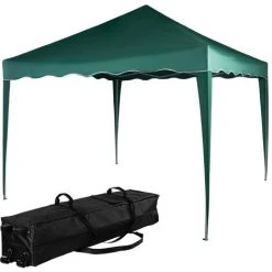 INSTENT® Structure De Tonnelle Pliante 3x3m Acier BASIC, Couleur Vert, Avec Sac De Transport à Roulettes