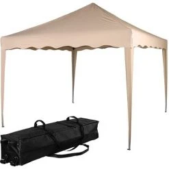 INSTENT® Structure De Tonnelle Pliante 3x3m Acier BASIC, Couleur Beige, Avec Sac De Transport à Roulettes