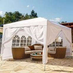 INSTENT® Tonnelle Pliante + 4 Panneaux, 3x3m Acier BASIC Couleur Blanc, Avec Sac De Transport à Roulettes 9 INSTENT® Tonnelle Pliante + 4 Panneaux, 3x3m Acier BASIC Couleur Blanc, Avec Sac De Transport à Roulettes -Pergola Soldes 24975324 3