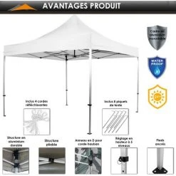 INSTENT® Tonnelle Pliante + 4 Panneaux, 3x3m Acier BASIC Couleur Blanc, Avec Sac De Transport à Roulettes 11 INSTENT® Tonnelle Pliante + 4 Panneaux, 3x3m Acier BASIC Couleur Blanc, Avec Sac De Transport à Roulettes -Pergola Soldes 24975324 5