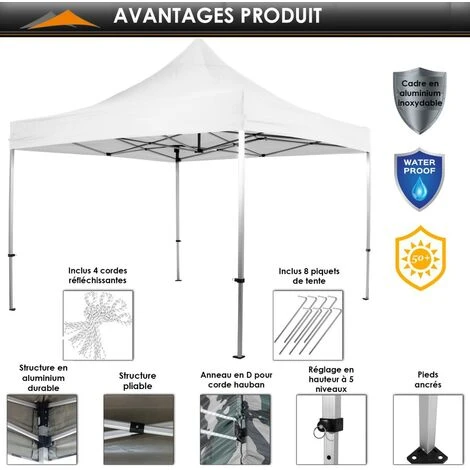 INSTENT® Tonnelle Pliante + 4 Panneaux, 3x3m Acier BASIC Couleur Blanc, Avec Sac De Transport à Roulettes 7 INSTENT® Tonnelle Pliante + 4 Panneaux, 3x3m Acier BASIC Couleur Blanc, Avec Sac De Transport à Roulettes – Image 5