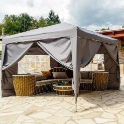 INSTENT® Tonnelle Pliante + 4 Panneaux, 3x3m Acier BASIC Couleur Gris Anthracite, Avec Sac De Transport à Roulettes -Pergola Soldes 24975328 3