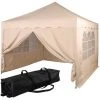 INSTENT® Structure De Tonnelle Pliante + 4 Panneaux, 3x3 M Acier BASIC Couleur Beige, Avec Sac De Transport à Roulettes