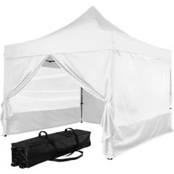 INSTENT Tonnelle PRO 3x3m, Alu, 4 Panneaux Inclus, Couleur Blanc, Avec Sac De Transport à Roulettes