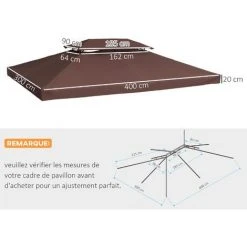 HOMCOM Toile De Rechange Pour Pavillon Tonnelle Tente Polyester Haute Densité Imperméabilisé 180 G/m² 3 X 4 M Chocolat - Marron -Pergola Soldes 25006880 3