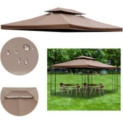 HOMCOM Toile De Rechange Pour Pavillon Tonnelle Tente Polyester Haute Densité Imperméabilisé 180 G/m² 3 X 4 M Chocolat - Marron -Pergola Soldes 25006880 4