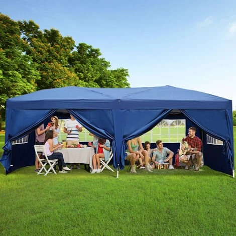 HOMCOM Tonnelle Tente De Reception Pliante Pavillon Chapiteau Barnum 5,91L X 2,97l X 2,55H Cm Bleu Cote Demontables - Bleu 4 HOMCOM Tonnelle Tente De Reception Pliante Pavillon Chapiteau Barnum 5,91L X 2,97l X 2,55H Cm Bleu Cote Demontables - Bleu – Image 2