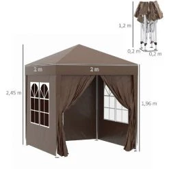 Outsunny Tonnelle De Jardin Tente Pliante Barnum Pop-up 2 X 2 M 4 Parois Latérales Amovibles 2 Fenêtres Sac De Transport Pour Camping, Festival, Plage, Jardin Chocolat - Marron -Pergola Soldes 25006932 4