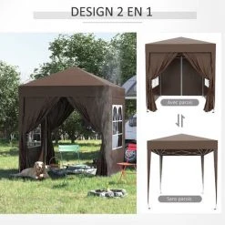 Outsunny Tonnelle De Jardin Tente Pliante Barnum Pop-up 2 X 2 M 4 Parois Latérales Amovibles 2 Fenêtres Sac De Transport Pour Camping, Festival, Plage, Jardin Chocolat - Marron -Pergola Soldes 25006932 5