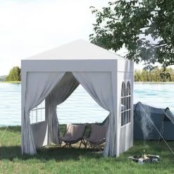 Outsunny Tonnelle De Jardin Tente Pliante Barnum Pop-up 2 X 2 M 4 Parois Latérales Amovibles 2 Fenêtres Sac De Transport Pour Camping, Festival, Plage, Jardin, Blanc -Pergola Soldes 25006933 3