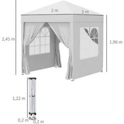 Outsunny Tonnelle De Jardin Tente Pliante Barnum Pop-up 2 X 2 M 4 Parois Latérales Amovibles 2 Fenêtres Sac De Transport Pour Camping, Festival, Plage, Jardin, Blanc -Pergola Soldes 25006933 4