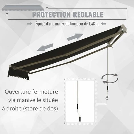 Outsunny Store Banne Manuel Rétractable Aluminium Polyester Imperméabilisé 3,5L X 2,5l M Gris - Gris 6 Outsunny Store Banne Manuel Rétractable Aluminium Polyester Imperméabilisé 3,5L X 2,5l M Gris - Gris – Image 5