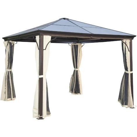 Outsunny Tonnelle Pavillon De Jardin Imperméable 4 Parois Latérales Anti-UV 4 Moustiquaires Panneaux Polycarbonate Alu 3L X 3l X 2,6H M Chocolat Beige - Marron 3 Outsunny Tonnelle Pavillon De Jardin Imperméable 4 Parois Latérales Anti-UV 4 Moustiquaires Panneaux Polycarbonate Alu 3L X 3l X 2,6H M Chocolat Beige - Marron