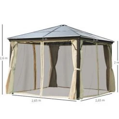 Outsunny Tonnelle Pavillon De Jardin Imperméable 4 Parois Latérales Anti-UV 4 Moustiquaires Panneaux Polycarbonate Alu 3L X 3l X 2,6H M Chocolat Beige - Marron 9 Outsunny Tonnelle Pavillon De Jardin Imperméable 4 Parois Latérales Anti-UV 4 Moustiquaires Panneaux Polycarbonate Alu 3L X 3l X 2,6H M Chocolat Beige - Marron -Pergola Soldes 25007513 3