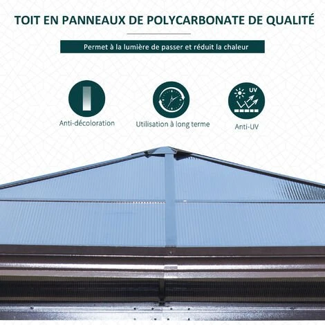 Outsunny Tonnelle Pavillon De Jardin Imperméable 4 Parois Latérales Anti-UV 4 Moustiquaires Panneaux Polycarbonate Alu 3L X 3l X 2,6H M Chocolat Beige - Marron 6 Outsunny Tonnelle Pavillon De Jardin Imperméable 4 Parois Latérales Anti-UV 4 Moustiquaires Panneaux Polycarbonate Alu 3L X 3l X 2,6H M Chocolat Beige - Marron – Image 4
