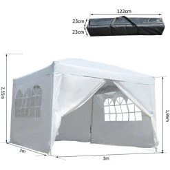 Outsunny Tonnelle Barnum Tente De Réception Pliante 3 X 3 X 2,55 M Avec Fenêtres + Sac De Transport Blanc -Pergola Soldes 25007565 3