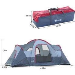 Outsunny Tente De Camping Familiale 5-6 Pers. - Grande Porte + 3 Fenêtres - Dim. 4,55L X 2,3l X 1,8H M Fibre Verre Polyester Oxford Gris - Gris -Pergola Soldes 25007659 3