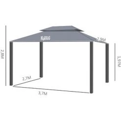 Outsunny Tonnelle Barnum Pavillon De Jardin Style Colonial Double Toit Toile Moustiquaires Et Toiles Amovibles 3,9L X 2,9l X 2,8H M Gris - Gris -Pergola Soldes 25008288 3