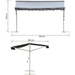 Outsunny Store Double Pente Manuel Rétractable Inclinaison Réglable Acier époxy Blanc Polyester Imperméabilisé Anti-UV Gris Dim. 4,50L X 3,40l X 2,55H M - Gris -Pergola Soldes 25009020 3