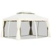 Outsunny Tonnelle Barnum Pavillon De Jardin Style Colonial Double Toit Toile Moustiquaires Et Toiles Amovibles 3,9L X 2,9l X 2,7H M écru - Ecru -Pergola Soldes 25009154 1