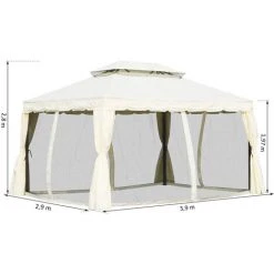 Outsunny Tonnelle Barnum Pavillon De Jardin Style Colonial Double Toit Toile Moustiquaires Et Toiles Amovibles 3,9L X 2,9l X 2,7H M écru - Ecru -Pergola Soldes 25009154 3