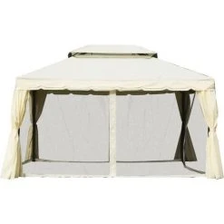 Outsunny Tonnelle Barnum Pavillon De Jardin Style Colonial Double Toit Toile Moustiquaires Et Toiles Amovibles 3,9L X 2,9l X 2,7H M écru - Ecru -Pergola Soldes 25009154 5