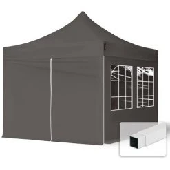 INTENT24.FR Tente Pliante 3x3 M - 4 Côtés Acier Barnum Chapiteau Pliant Tonnelle Stand Paddock Réception Abri Gris Foncé - Gris