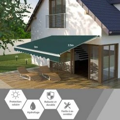 COSTWAY Store Banne De Balcon Rétractable Avec Tissu Résistant Aux UV Et à L'eau, Cadre En Aluminium Angle Réglable 5-35° ,3 X 2,5 M 11 COSTWAY Store Banne De Balcon Rétractable Avec Tissu Résistant Aux UV Et à L'eau, Cadre En Aluminium Angle Réglable 5-35° ,3 X 2,5 M -Pergola Soldes 25858737 5