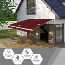 COSTWAY Store Banne De Balcon Rétractable Avec Tissu Résistant Aux UV Et à L'eau, Cadre En Aluminium Angle Réglable 5-35° ,3 X 2,5 M 11 COSTWAY Store Banne De Balcon Rétractable Avec Tissu Résistant Aux UV Et à L'eau, Cadre En Aluminium Angle Réglable 5-35° ,3 X 2,5 M -Pergola Soldes 25858740 5