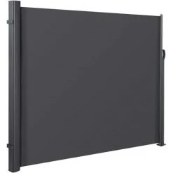 FIXKIT Auvent Store Latéral Rétractable, Paravent Extérieur Brise-Vue, Abri Soleil, Supports Et Base De Rouleau En Aluminium Pour Jardin, Balcon, Terrasse - 300X160cm, 280 G/㎡, Gris