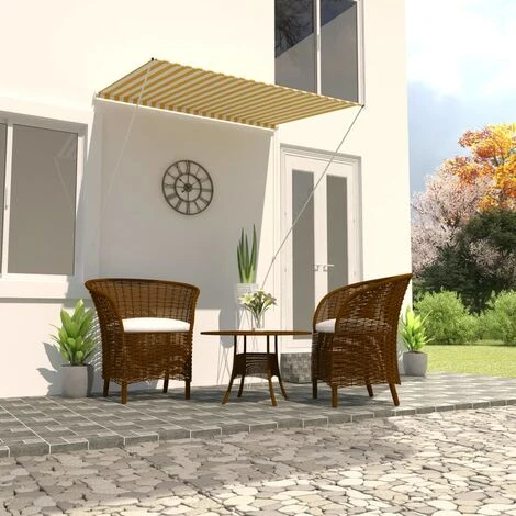 TRUE DEAL Auvent Rétractable 150x150 Cm Jaune Et Blanc 3 TRUE DEAL Auvent Rétractable 150x150 Cm Jaune Et Blanc