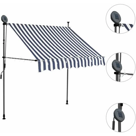 TRUE DEAL Auvent Manuel Rétractable Avec LED 200 Cm Bleu Et Blanc 5 TRUE DEAL Auvent Manuel Rétractable Avec LED 200 Cm Bleu Et Blanc – Image 3