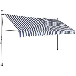 TRUE DEAL Auvent Manuel Rétractable Avec LED 350 Cm Bleu Et Blanc -Pergola Soldes 26122735 2