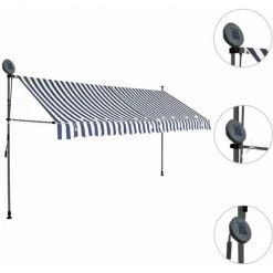 TRUE DEAL Auvent Manuel Rétractable Avec LED 350 Cm Bleu Et Blanc -Pergola Soldes 26122735 3