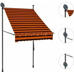 TRUE DEAL Auvent Manuel Rétractable Avec LED 100 Cm Orange Et Marron -Pergola Soldes 26122783 3