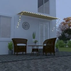 TRUE DEAL Auvent Rétractable Avec LED 400x150 Cm Jaune Et Blanc