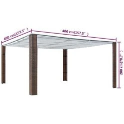 TRUE DEAL Tonnelle Avec Toit Résine Tressée 400x400x200cm Marron Et Crème 9 TRUE DEAL Tonnelle Avec Toit Résine Tressée 400x400x200cm Marron Et Crème -Pergola Soldes 26366965 4