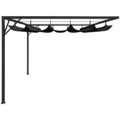 TRUE DEAL Belvédère De Mur De Jardin à Auvent Rétractable 3x3m Anthracite -Pergola Soldes 26369601 3