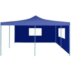 TRUE DEAL Belvédère Pliable Avec 2 Parois 5x5 M Bleu -Pergola Soldes 26370539 2