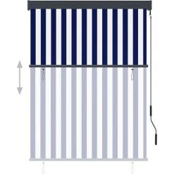 ASUPERMALL Store Roulant D'exterieur 120x250 Cm Bleu Et Blanc -Pergola Soldes 26965312 3