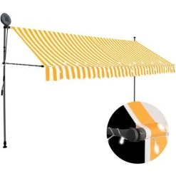 LITZEE Auvent Manuel Rétractable Avec LED 400 Cm Blanc Et Orange