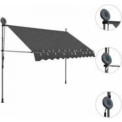 LITZEE Auvent Manuel Rétractable Avec LED 300 Cm Anthracite -Pergola Soldes 27809036 3
