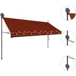 LITZEE Auvent Manuel Rétractable Avec LED 250 Cm Orange Et Marron 9 LITZEE Auvent Manuel Rétractable Avec LED 250 Cm Orange Et Marron -Pergola Soldes 27809046 3