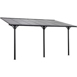 Outsunny Pergola Rigide Alu. Polycarbonate Dim. 4,35L X 3l X 2,7H M Pavillon De Jardin Adossable Gris - Gris