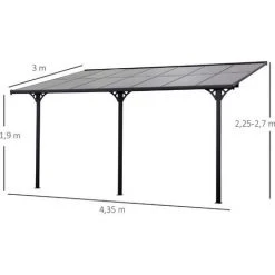 Outsunny Pergola Rigide Alu. Polycarbonate Dim. 4,35L X 3l X 2,7H M Pavillon De Jardin Adossable Gris - Gris -Pergola Soldes 27823674 3