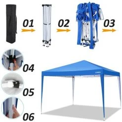 BETTER MAISON Tonnelle Pliante à Angle Droit 3x3M Instantané Imperméable UV Extérieur Hauteur Ajustable Avec Transport Sac Bleu - Bleu -Pergola Soldes 27956093 4