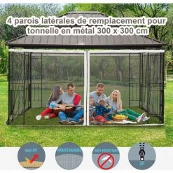 Outsunny Moustiquaires Pour Tonnelle Barnum Pavillon De Jardin 3 X 3 M - Lot De 4 Moustiquaires Zippées + Crochets D'attaches - Polyester Nylon -Pergola Soldes 28256688 4