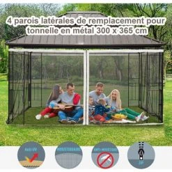 Outsunny Moustiquaires Pour Tonnelle Barnum Pavillon De Jardin 3 X 3,65 M - Lot De 4 Moustiquaires Zippées + Crochets D'attaches - Polyester Nylon - Noir -Pergola Soldes 28256689 4